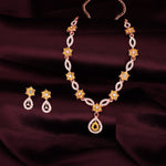 Thumbnail for Tehzeeb Creations Elegant Yellow Polished American Diamond (Ad) Studded Necklace And Earring Set For Women - Distacart