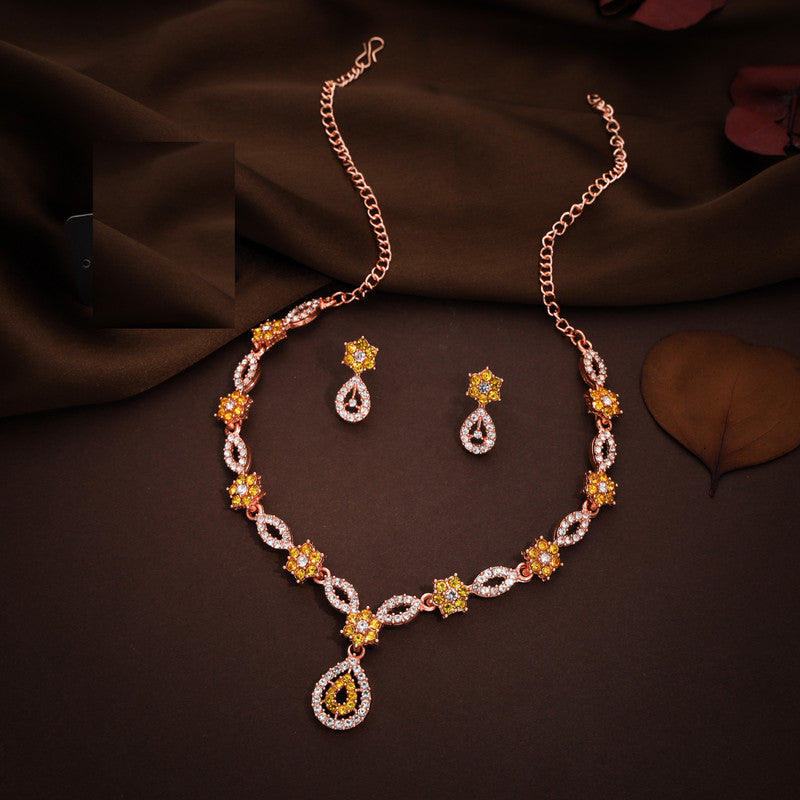 Tehzeeb Creations Elegant Yellow Polished American Diamond (Ad) Studded Necklace And Earring Set For Women - Distacart