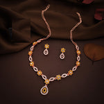 Thumbnail for Tehzeeb Creations Elegant Yellow Polished American Diamond (Ad) Studded Necklace And Earring Set For Women - Distacart