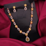 Thumbnail for Tehzeeb Creations Elegant Yellow Polished American Diamond (Ad) Studded Necklace And Earring Set For Women - Distacart