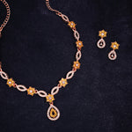 Thumbnail for Tehzeeb Creations Elegant Yellow Polished American Diamond (Ad) Studded Necklace And Earring Set For Women - Distacart