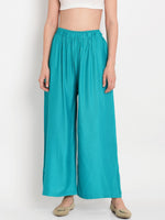 Thumbnail for TAG 7 Women Pack Of 2 Black & Teal Blue Solid Flared Palazzos