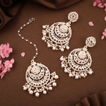 Thumbnail for Tehzeeb Creations Gold-Polished Traditional Chandbali Drop Kundan & Pearl Earring With Tikka For Women - Distacart