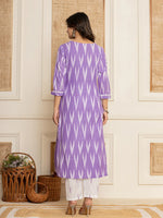 Thumbnail for Yufta Purple Ikat Print Straight Strappy Kurta Trouser And Dupatta Set