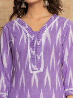 Thumbnail for Yufta Purple Ikat Print Straight Strappy Kurta Trouser And Dupatta Set
