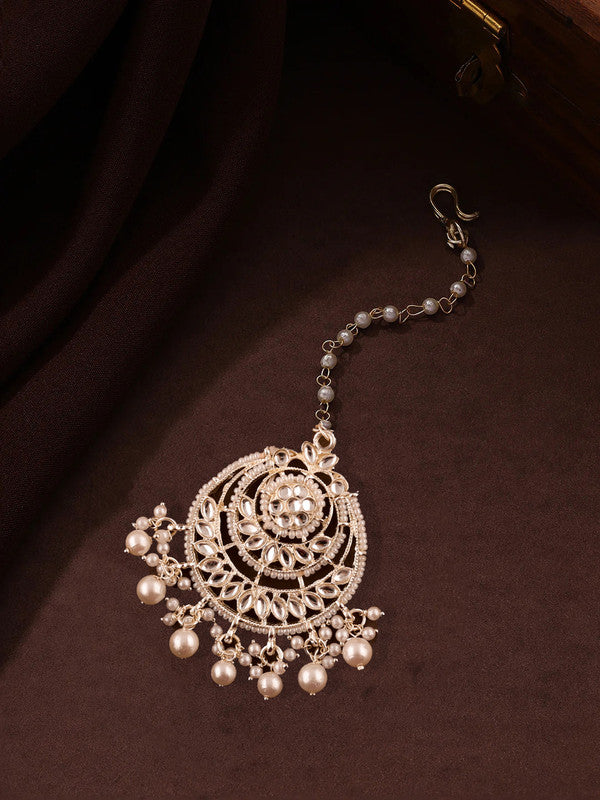 Tehzeeb Creations White Gold Trending Style Drop & Danglers Earring With Tikka For Girls & Women Diamond, Pearl Brass Drops - Distacart