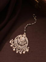 Thumbnail for Tehzeeb Creations White Gold Trending Style Drop & Danglers Earring With Tikka For Girls & Women Diamond, Pearl Brass Drops - Distacart