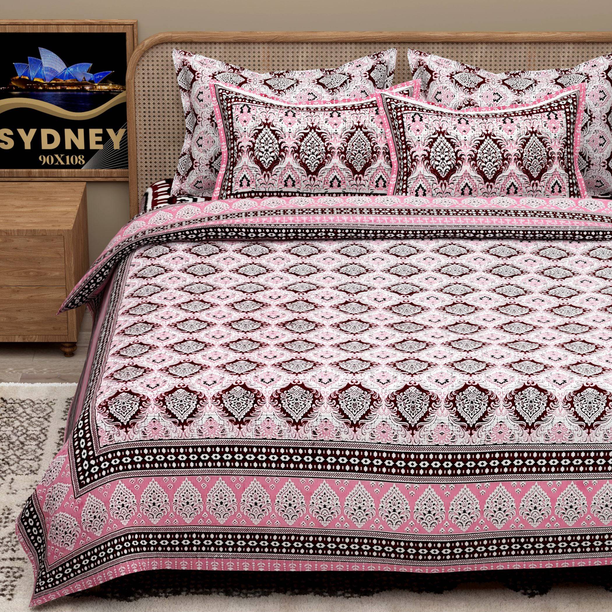 Green Ethnic Motifs Cotton 200TC King Bedsheet With 2 Zipper Pillow Covers - King Size by House of Ree - Distacart