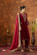 Thumbnail for Teeya Creation Red Color Velvet Silk Embroidery Work Party Wear Suit