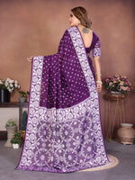 Thumbnail for Anaita Dark Purple Handmade Bandhej Viscose Silk Saree With Blouse - Distacart
