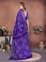 Thumbnail for Anaita Blue Handmade Bandhej Viscose Silk Saree With Blouse - Distacart