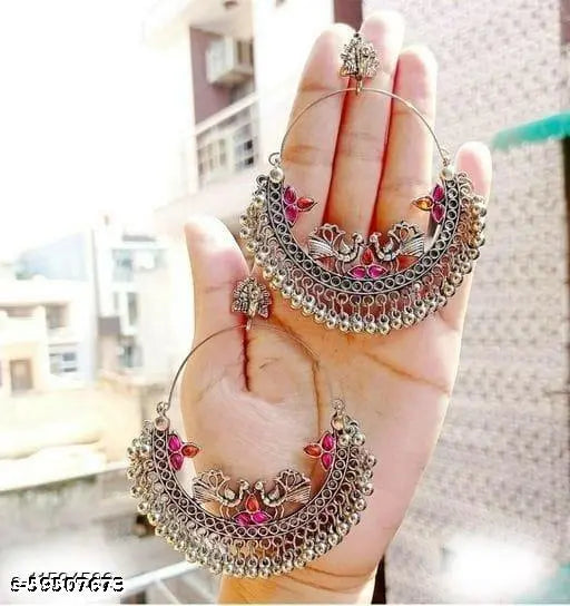 Tehzeeb Creations Women's Silver Colour Oxidised Necklace And Earrings With Peacock Design - Distacart