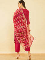 Thumbnail for Soch Bandhani Printed Sequinned Chanderi Silk Kurta & Trousers With Dupatta - Distacart