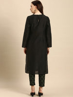 Thumbnail for All About You Women Black & Green Embroidered Kurta with Trousers - Distacart