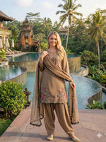 Thumbnail for Anaita Beige Crepe Stitched Suit With Sequence Embroidery Work - Distacart