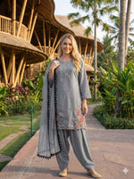 Thumbnail for Anaita Grey Crepe Stitched Suit With Sequence Embroidery Work - Distacart