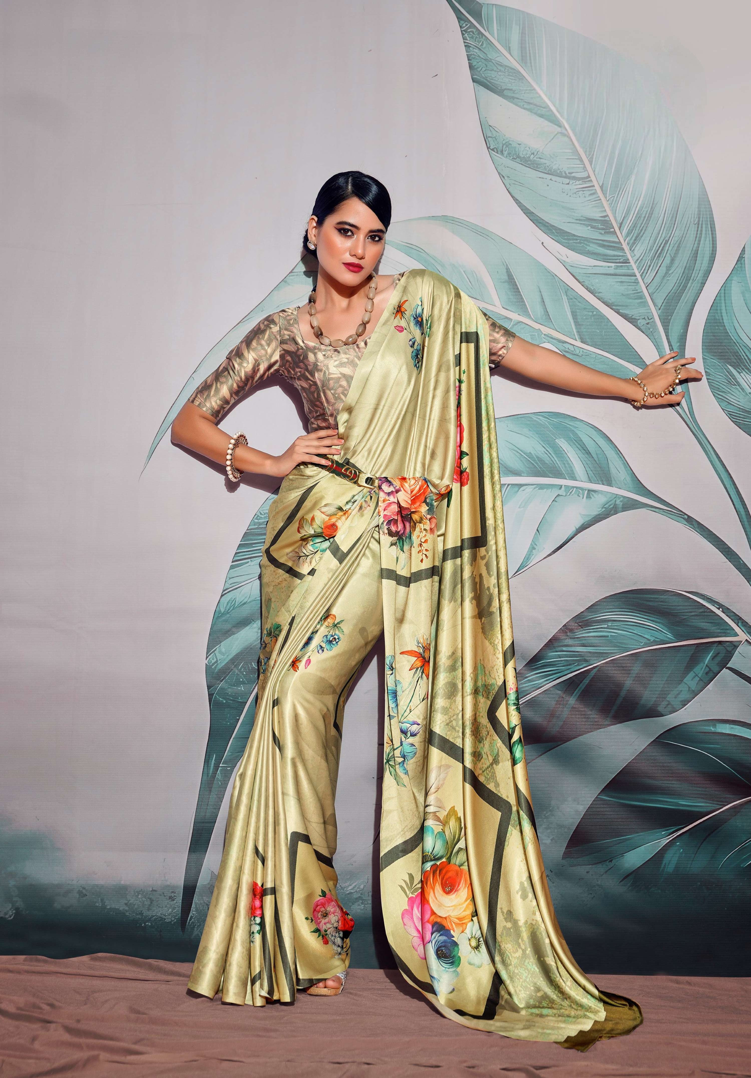 Anaita Green Pure Satin Silk With Zari Weaving Saree With Blouse - Distacart