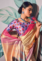 Thumbnail for Anaita Cream Pure Satin Silk With Zari Weaving Saree With Blouse - Distacart