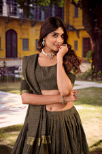 Thumbnail for Evanik Grey Cotton With Chex Zari Weaving Lehenga Choli - Distacart