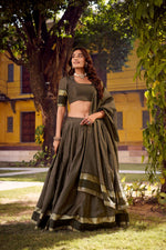 Thumbnail for Evanik Grey Cotton With Chex Zari Weaving Lehenga Choli - Distacart