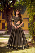 Thumbnail for Evanik Grey Cotton With Chex Zari Weaving Lehenga Choli - Distacart