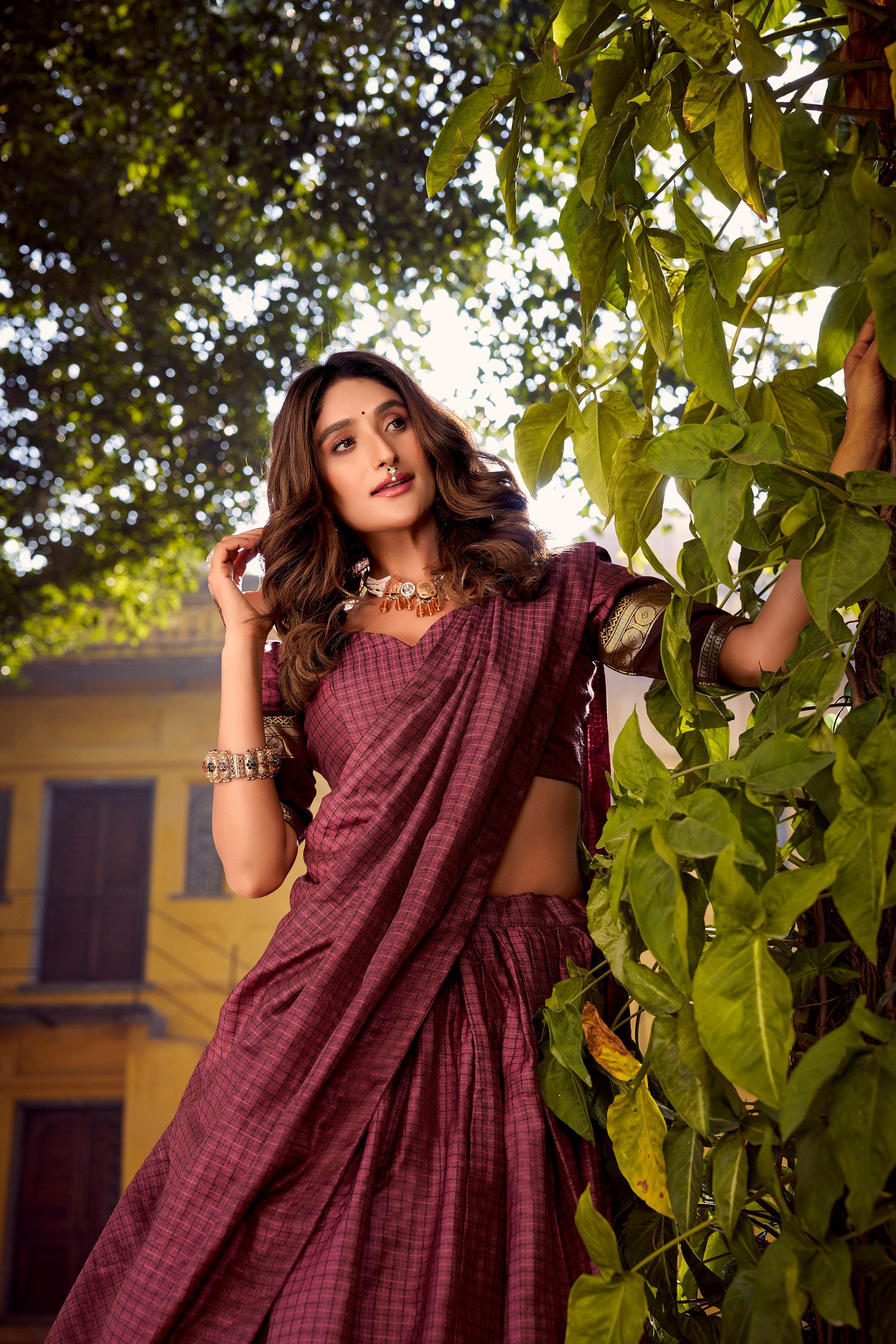Evanik Burgundy Cotton With Chex Zari Weaving Lehenga Choli - Distacart