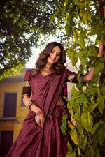 Thumbnail for Evanik Burgundy Cotton With Chex Zari Weaving Lehenga Choli - Distacart