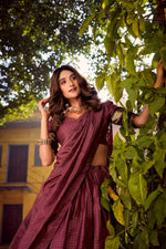 Thumbnail for Evanik Burgundy Cotton With Chex Zari Weaving Lehenga Choli - Distacart