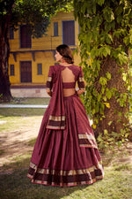 Thumbnail for Lorenvalley Fashion Rust Chettinad Cotton Chex with Zari Weaving Work Lehenga Choli with Dupatta