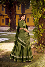 Thumbnail for Evanik Mehendi Cotton With Chex Zari Weaving Lehenga Choli - Distacart