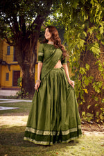 Thumbnail for Evanik Mehendi Cotton With Chex Zari Weaving Lehenga Choli - Distacart