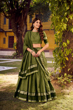 Thumbnail for Evanik Mehendi Cotton With Chex Zari Weaving Lehenga Choli - Distacart