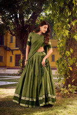 Thumbnail for Evanik Mehendi Cotton With Chex Zari Weaving Lehenga Choli - Distacart