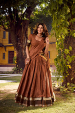 Thumbnail for Lorenvalley Fashion Brown Chettinad Cotton Chex with Zari Weaving Work Lehenga Choli with Dupatta