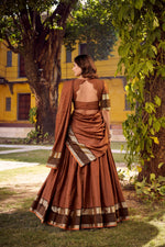 Thumbnail for Lorenvalley Fashion Brown Chettinad Cotton Chex with Zari Weaving Work Lehenga Choli with Dupatta