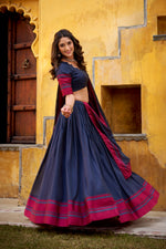 Thumbnail for Lorenvalley Fashion Navy Blue Pure Chanderi Thread Work Lehenga Choli with Dupatta