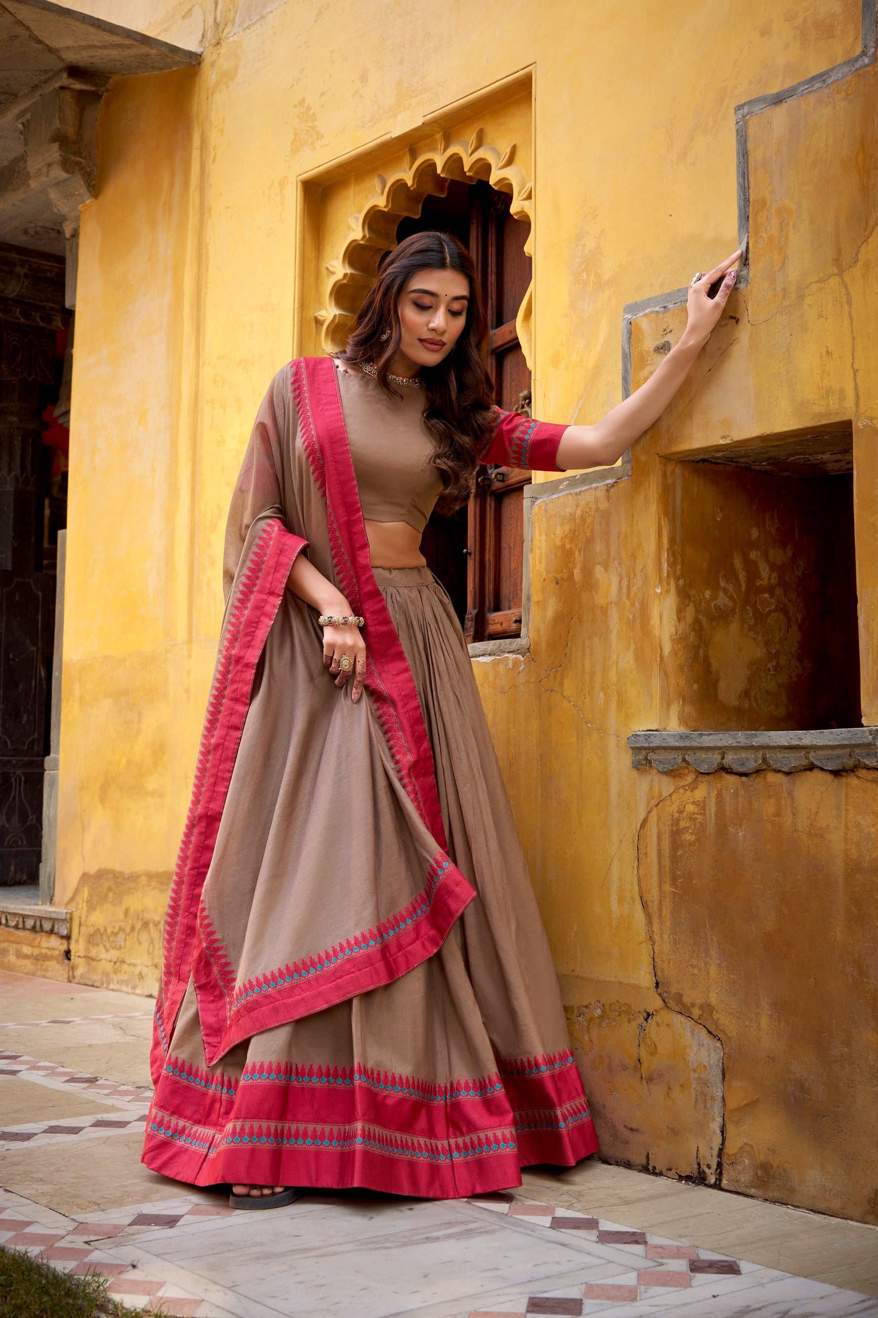 Lorenvalley Fashion Chiku Pure Chanderi Thread Work Lehenga Choli with Dupatta - Distacart