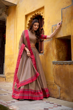 Thumbnail for Lorenvalley Fashion Chiku Pure Chanderi Thread Work Lehenga Choli with Dupatta
