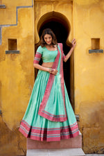 Thumbnail for Lorenvalley Fashion Skyblue Pure Chanderi Thread Work Lehenga Choli with Dupatta