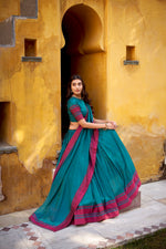 Thumbnail for Lorenvalley Fashion Teal Pure Chanderi Thread Work Lehenga Choli with Dupatta