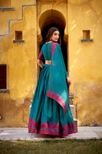 Thumbnail for Lorenvalley Fashion Teal Pure Chanderi Thread Work Lehenga Choli with Dupatta