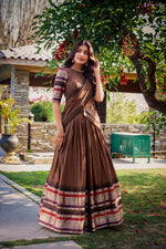 Thumbnail for Lorenvalley Brown Pure Chanderi Plain With Zari Weaving Work Border Lehenga Choli with Dupatta