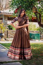 Thumbnail for Lorenvalley Brown Pure Chanderi Plain With Zari Weaving Work Border Lehenga Choli with Dupatta