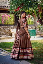 Thumbnail for Lorenvalley Brown Pure Chanderi Plain With Zari Weaving Work Border Lehenga Choli with Dupatta