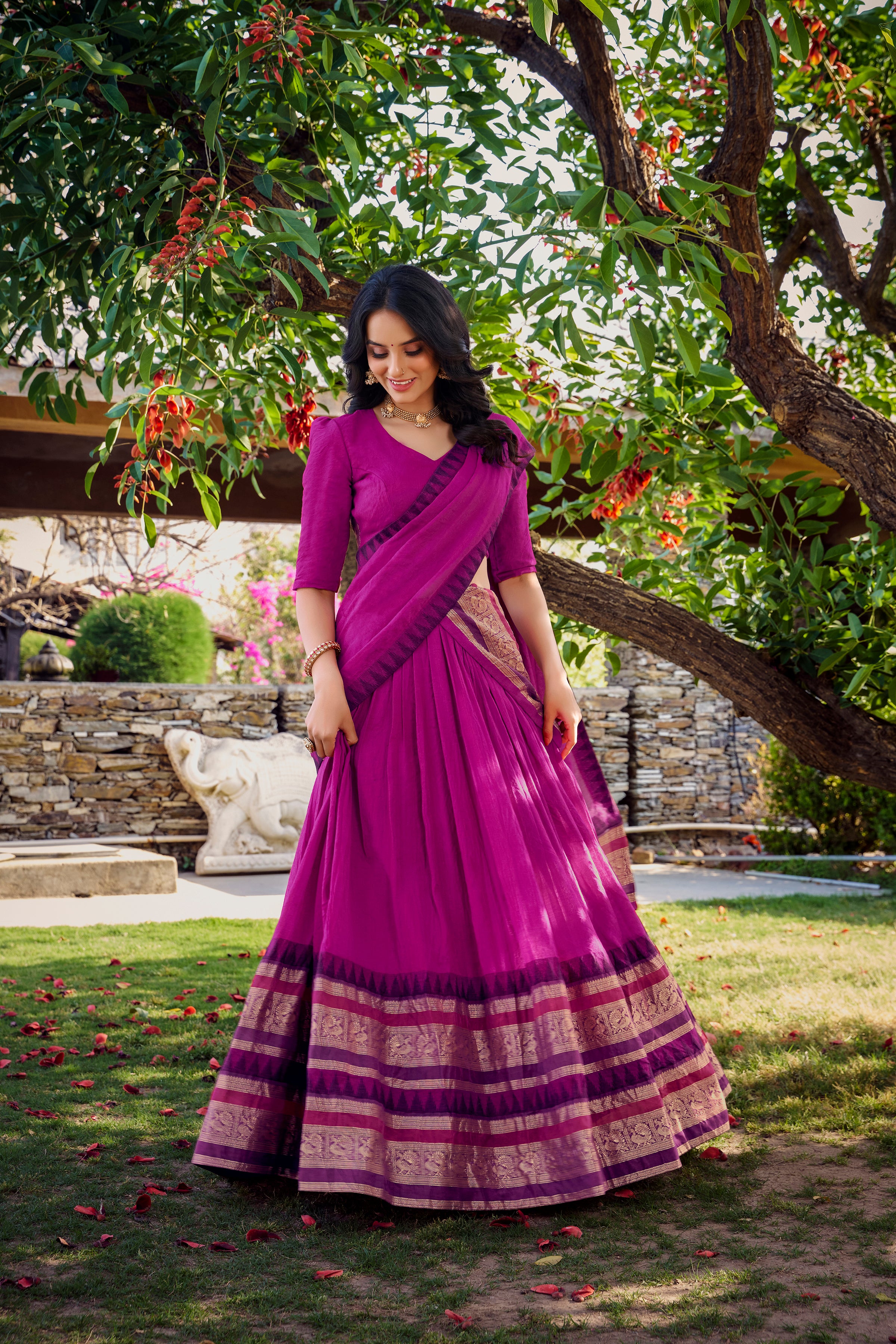 Lorenvalley Magenta Pure Chanderi Plain With Zari Weaving Work Border Lehenga Choli with Dupatta - Distacart