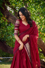 Thumbnail for Lorenvalley Maroon Pure Chanderi Plain With Zari Weaving Work Border Lehenga Choli with Dupatta