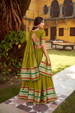 Thumbnail for Lorenvalley Fashion Mehendi Pure Chanderi (Naylon) Zari Weaving Work Lehenga Choli with Dupatta - Distacart