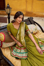 Thumbnail for Lorenvalley Fashion Mehendi Pure Chanderi (Naylon) Zari Weaving Work Lehenga Choli with Dupatta - Distacart