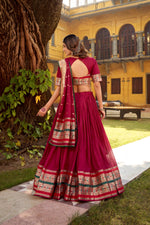 Thumbnail for Lorenvalley Fashion Maroon Pure Chanderi (Naylon) Zari Weaving Work Lehenga Choli with Dupatta - Distacart