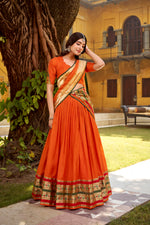 Thumbnail for Lorenvalley Fashion Orange Pure Chanderi (Naylon) Zari Weaving Work Lehenga Choli with Dupatta - Distacart